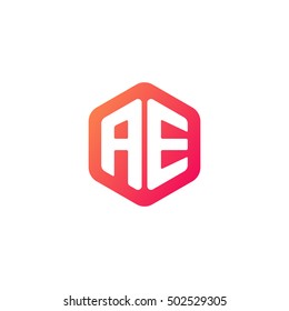 Initial letters AE rounded hexagon shape red orange simple modern logo