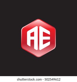 Initial letters AE rounded hexagon shape red modern logo