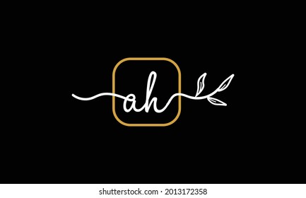 Letras iniciales símbolo de diseño minimalista del logotipo del logotipo del monógrafo botánico de escritura a mano AH y HA