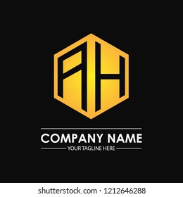 Initial letters AH hexagon shape logo design black gold