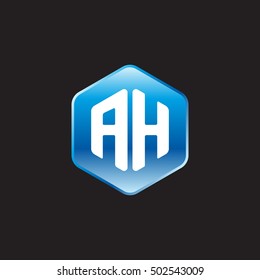 Initial letters AH rounded hexagon shape blue modern logo