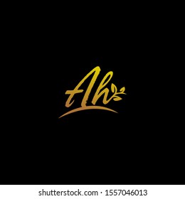 Initial letters AH vector with leaf. fashion, boutique, Signature, handwriting, wedding, jewelry, botanical , floral logo creative Vector logo Design template