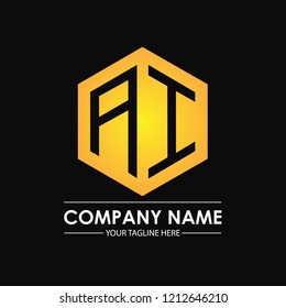 Initial letters AI hexagon shape logo design black gold