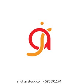 Initial letters aj round linked chain shape lowercase logo modern design red orange