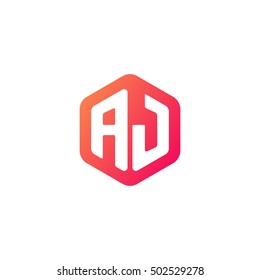 Initial letters AJ rounded hexagon shape red orange simple modern logo