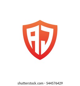 Initial letters AJ shield shape red simple logo