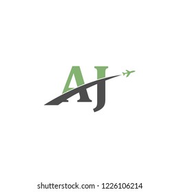 Initial Letters AJ Travel Logo Design with Aircraft Airplane Icon