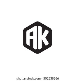 Initial letters AK rounded hexagon shape monogram black simple modern logo