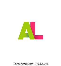 Initial letters AL overlapping linked fold logo green magenta