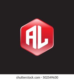 Initial letters AL rounded hexagon shape red modern logo