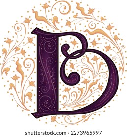 Initial letters .Alphabet.Medieval floral border. Vintage color palette.Ancient book miniature. Magic manuscript.Typeface.