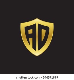 Initial letters AO shield shape gold logo