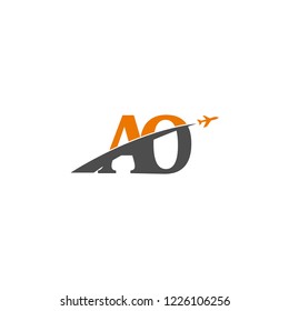 Initial Letters AO Travel Logo Design with Aircraft Airplane Icon