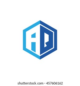 Initial letters AQ negative space hexagon shape logo blue
