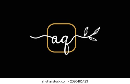Initial letters AQ and QA handwriting floral boho botanical monogram logo vector icon minimalist design symbol