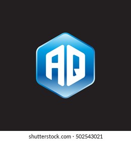 Initial letters AQ rounded hexagon shape blue modern logo