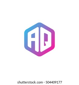 Initial letters AQ rounded hexagon shape blue pink purple simple modern logo