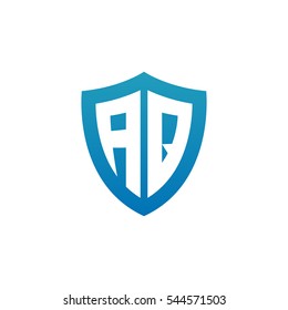 Initial letters AQ shield shape blue simple logo