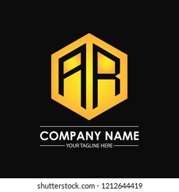 Initial letters AR hexagon shape logo design black gold