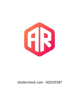 Initial letters AR rounded hexagon shape red orange simple modern logo