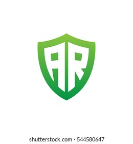 Initial letters AR shield shape green simple logo