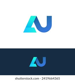 Initial Letters AU Logo Design. Alphabet AU Letter Logo Design 
with Blue and Turquoise Colors Vector