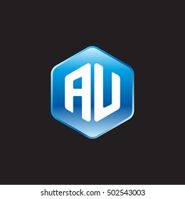 Initial letters AU rounded hexagon shape blue modern logo