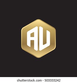 Initial letters AU rounded hexagon shape gold modern logo