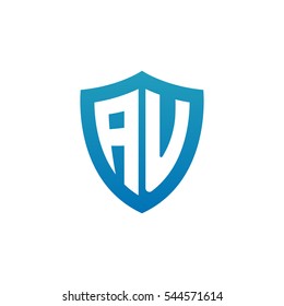 Initial letters AU shield shape blue simple logo