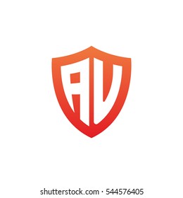 Initial letters AU shield shape red simple logo