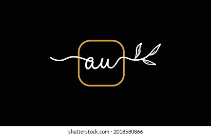 Initial letters AU and UA handwriting floral boho botanical monogram logo vector icon minimalist design symbol