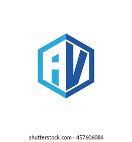 Initial letters AV negative space hexagon shape logo blue