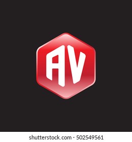 Initial letters AV rounded hexagon shape red modern logo