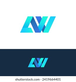 Initial Letters AW Logo Design. Alphabet AW Letter Logo Design 
with Blue and Turquoise Colors Vector