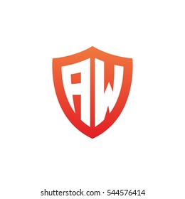 Initial letters AW shield shape red simple logo