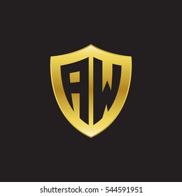 Initial letters AW shield shape gold logo