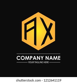 Initial letters AX hexagon shape logo design black gold