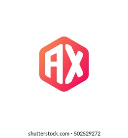 Initial letters AX rounded hexagon shape red orange simple modern logo