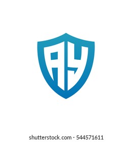 Initial letters AY shield shape blue simple logo