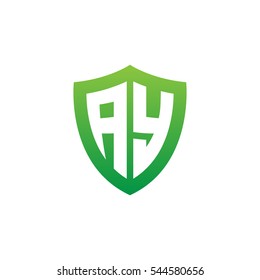 Initial letters AY shield shape green simple logo
