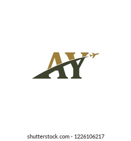 Initial Letters AY Travel Logo Design with Aircraft Airplane Icon