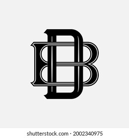 Initial letters B, D, BD or DB overlapping, interlocked monogram logo, black color on white background