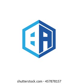 Initial letters BA negative space hexagon shape logo blue