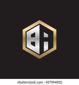 Initial letters BA negative space hexagon shape logo gold silver