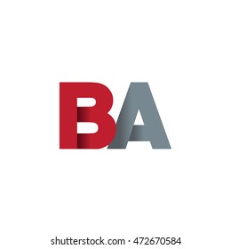 Initial letters BA overlapping fold logo red gray