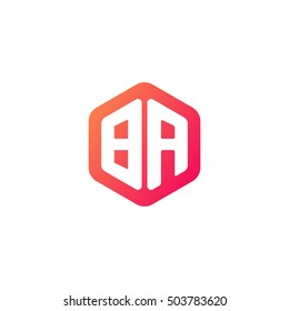 Initial letters BA rounded hexagon shape red orange simple modern logo