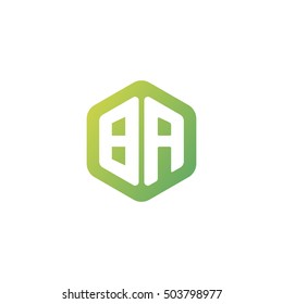 Initial letters BA rounded hexagon shape green simple modern logo