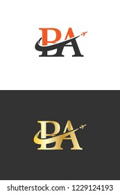 Initial Letters BA Travel Logo Design with Aircraft Airplane and Swoosh Icon