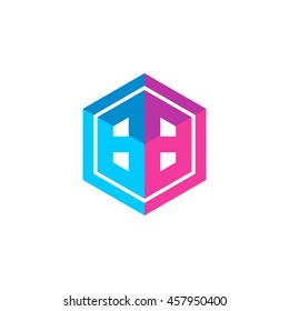 Initial letters BB hexagon box shape logo blue pink purple