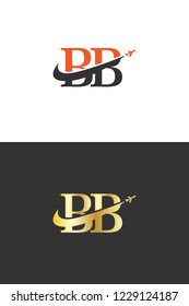 Initial Letters BB Travel Logo Design with Aircraft Airplane and Swoosh Icon